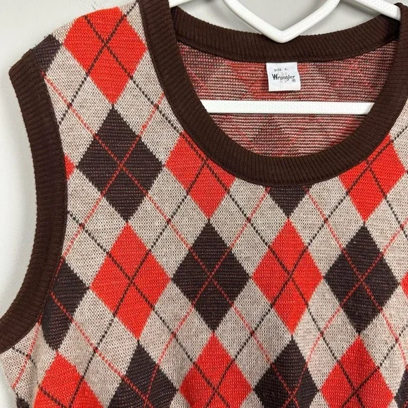Wrangler vintage brown & orange argyle sweater - Picture 7 of 8
